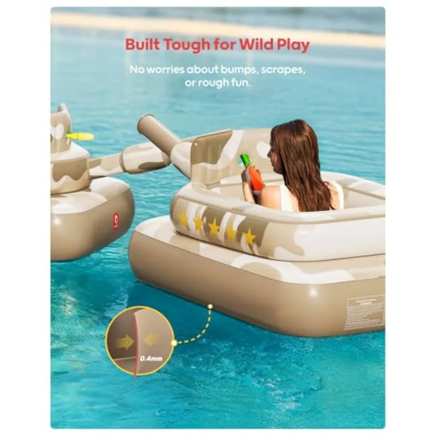 Inflatable Tank Pool Float for Adults and Ride-On Camouflage Floaty with Water Cannon, Swim Raft Toy for Boys Girls, Lake Beach