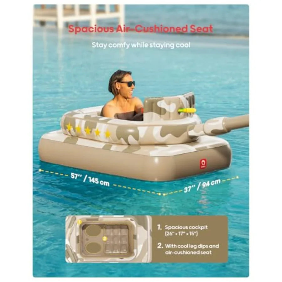 Inflatable Tank Pool Float for Adults and Ride-On Camouflage Floaty with Water Cannon, Swim Raft Toy for Boys Girls, Lake Beach